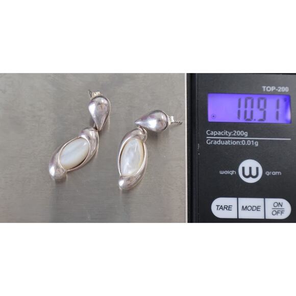 RLM Sterling Silver Mother Of Pearl Dangle Earrings 10.91G / 1.4in - Picture 4 of 4